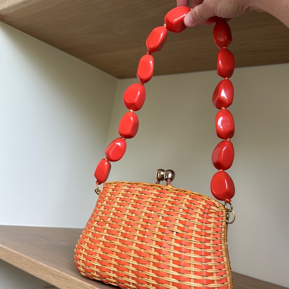 Chic Woven Orange Clutch with Gold Chain - Picture 7 of 10
